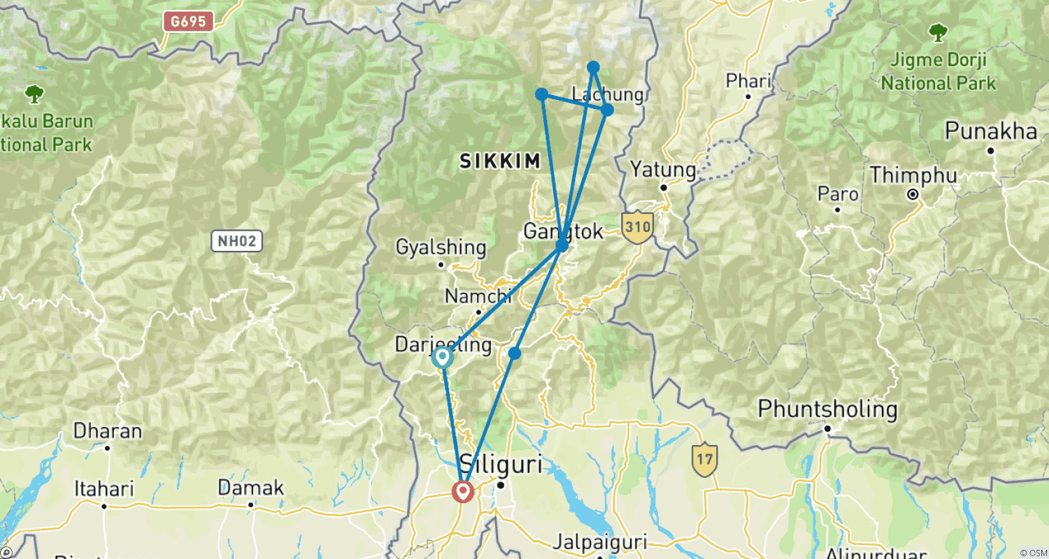 Mapa do percurso de Sikkim Surreal