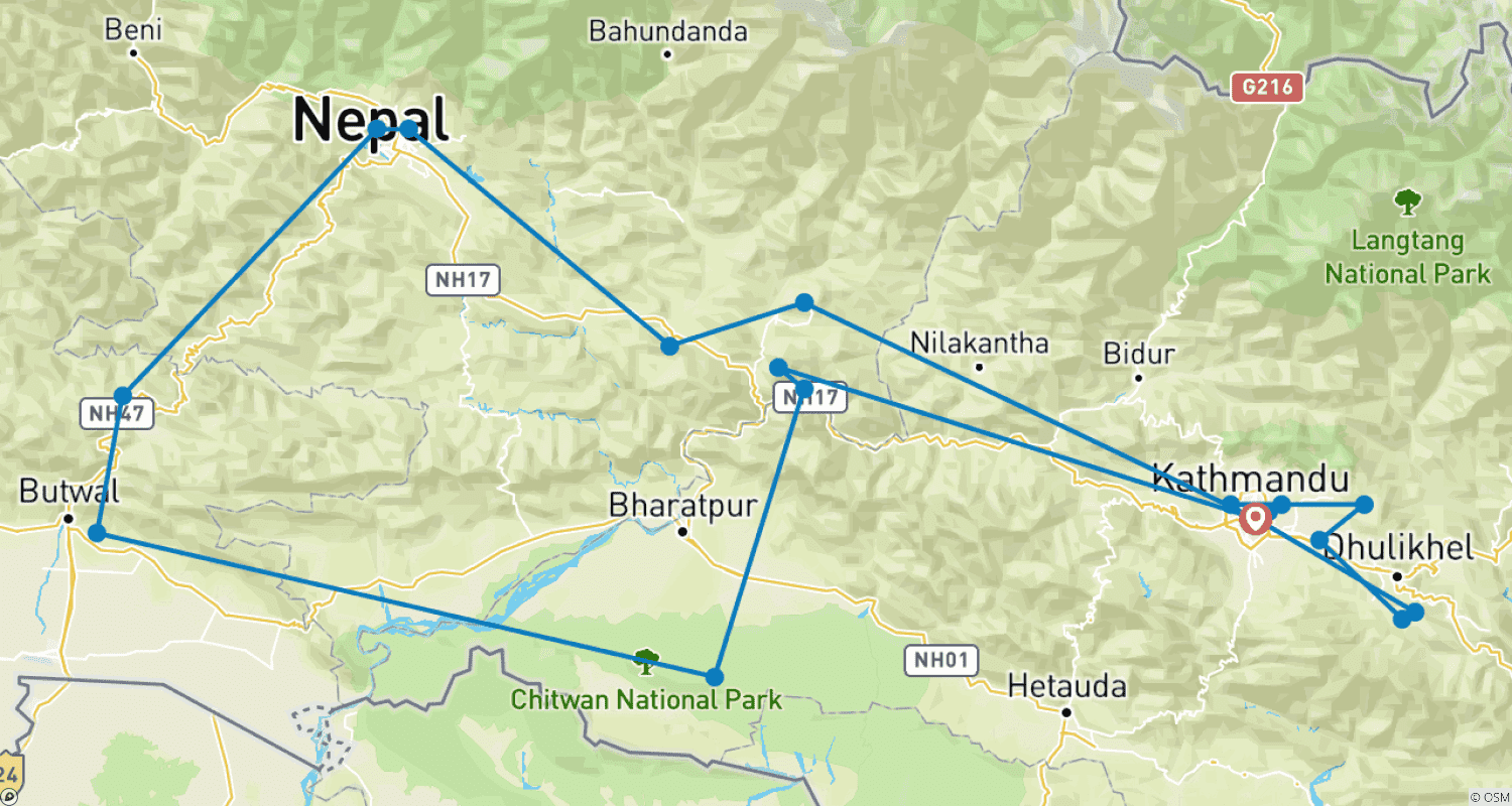 Mapa trasy: Prawdziwa wycieczka po Nepalu