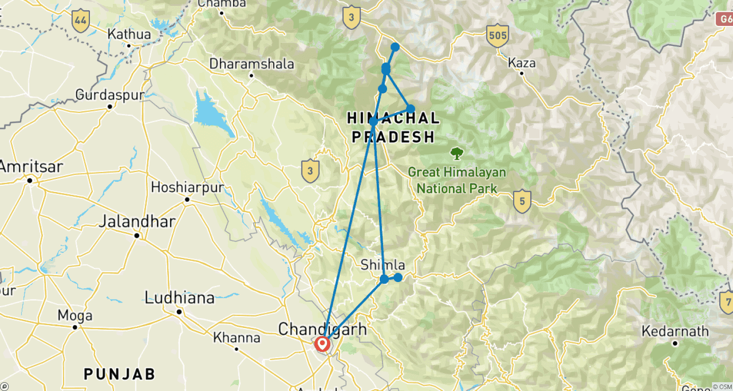 Mapa do percurso de Espetacular Himachal Pradesh