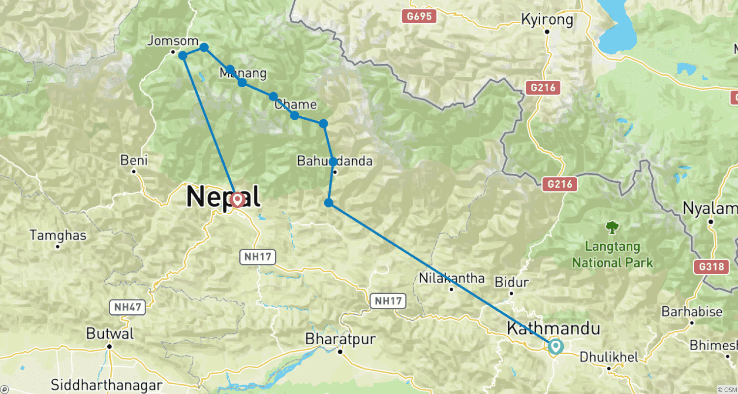 خريطة مسار رحلة Annapurna Circuit Trek لمدة 12 يومًا