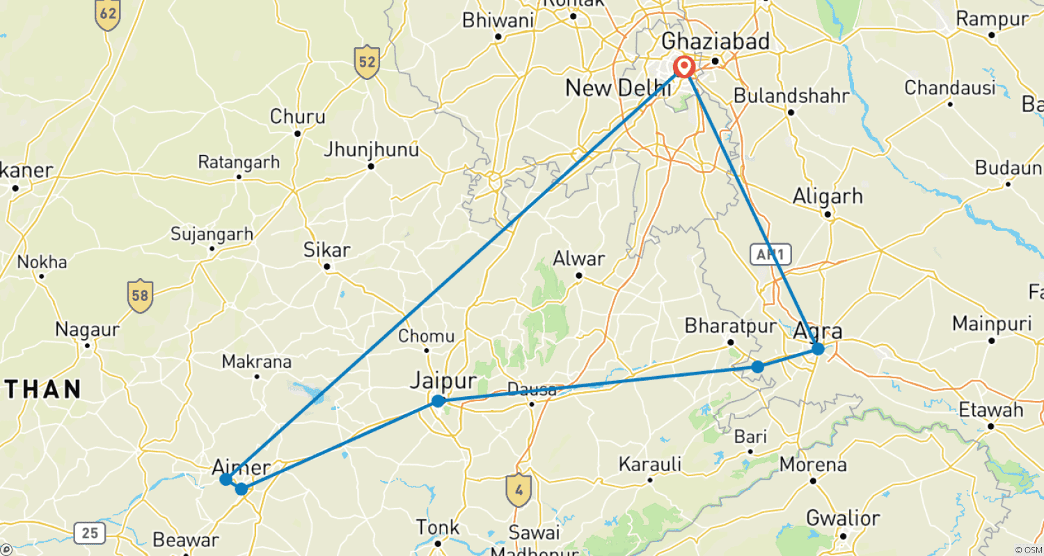 Mapa trasy: Wycieczka Złotym Trójkątem z Pushkar