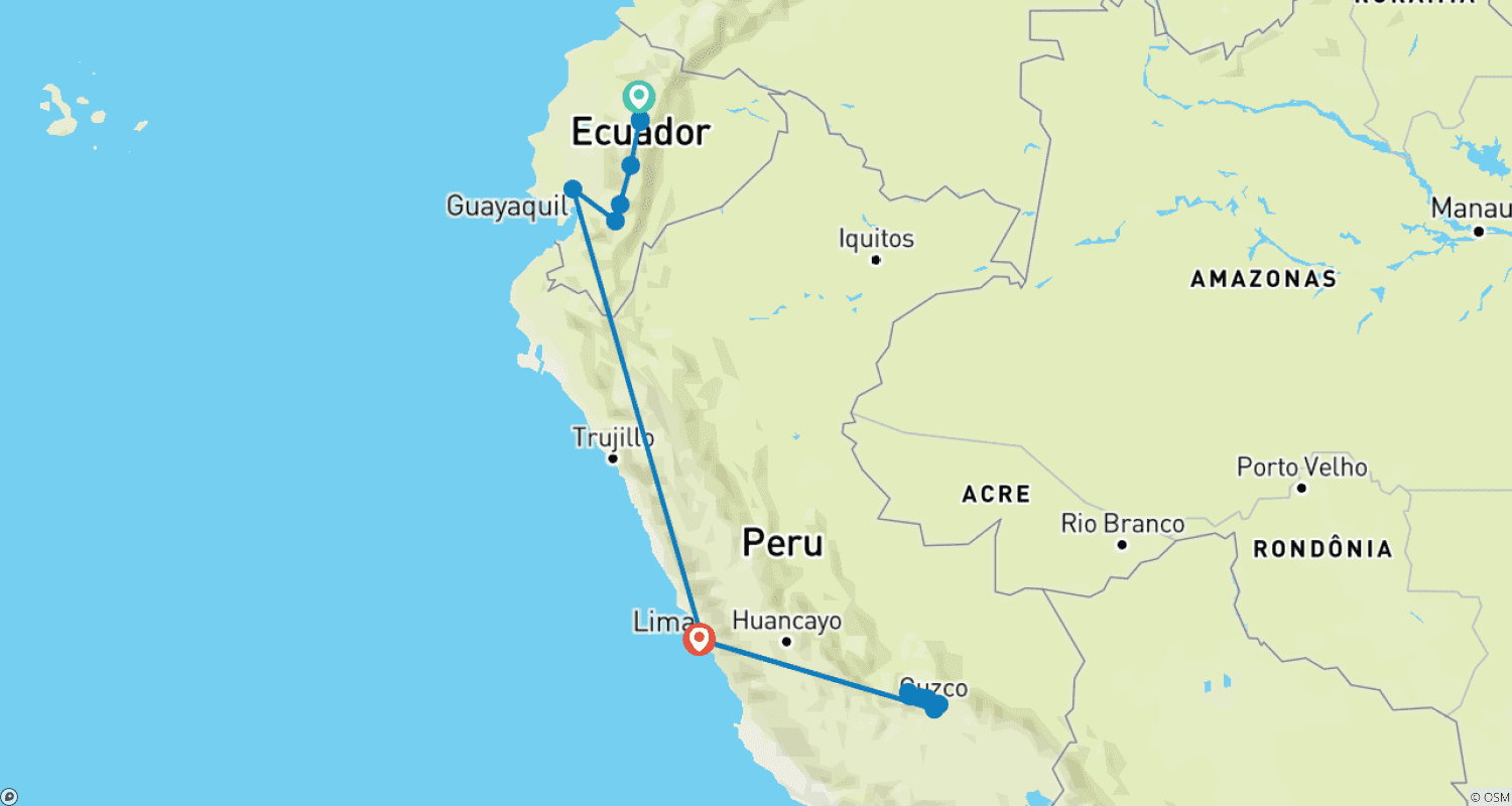 Mapa trasy: Ekwador i Peru Klasyczna: Magia Andów w 10 dni
