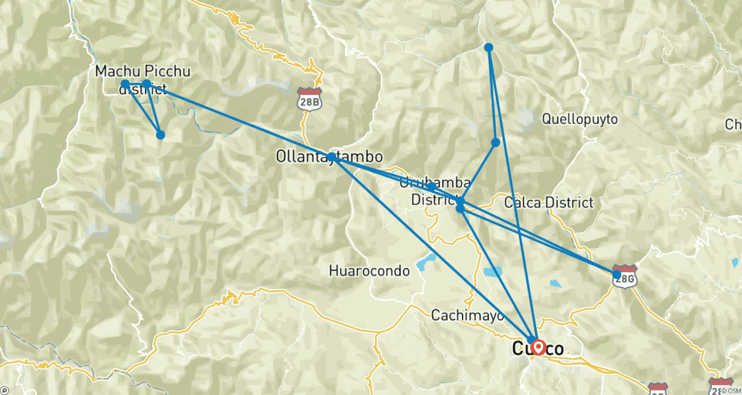 Mapa do percurso de Destaques dos Andes: 8 Dias e 7 Noites