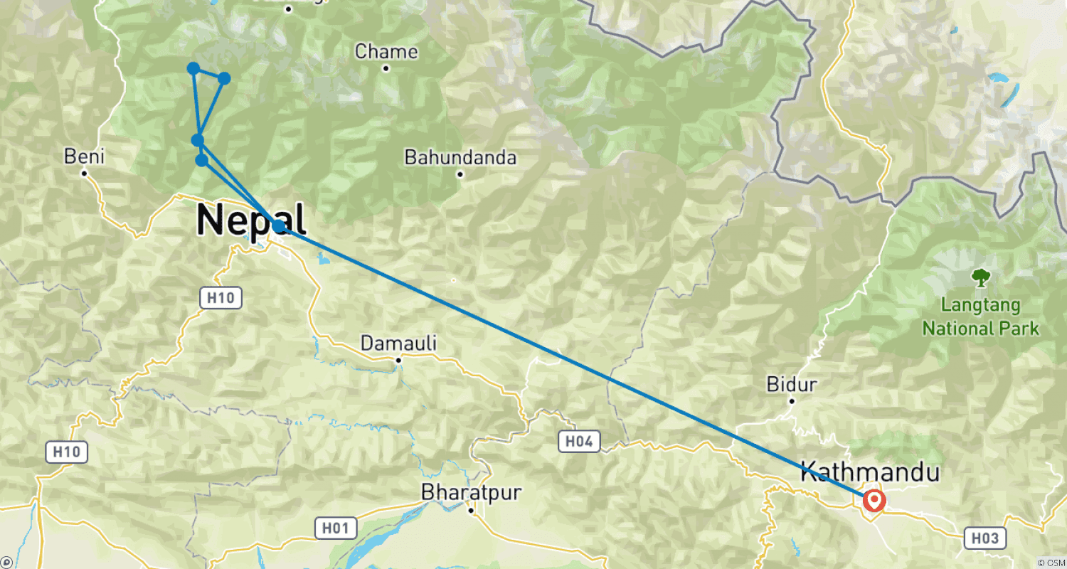 Mapa do percurso de Caminhada ao Acampamento Base Annapurna 11 dias - 11 Dias
