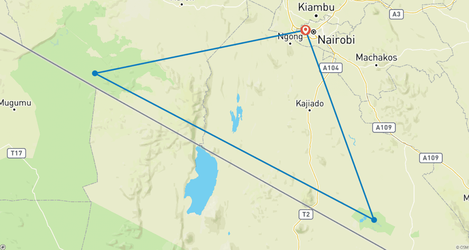 Mapa do percurso de 5 Dias de Safari Amboseli - Mara