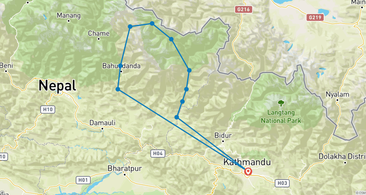 Mapa trasy: Manaslu Circuit Trek