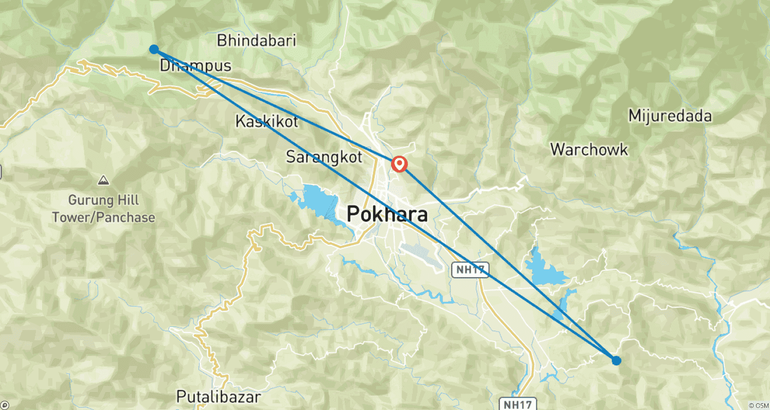 Mapa do percurso de Trilho Mardi Himal