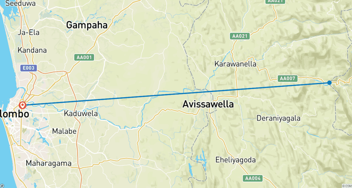 Mapa do percurso de Excursão de Aventura de 3 Dias a Kitulgala