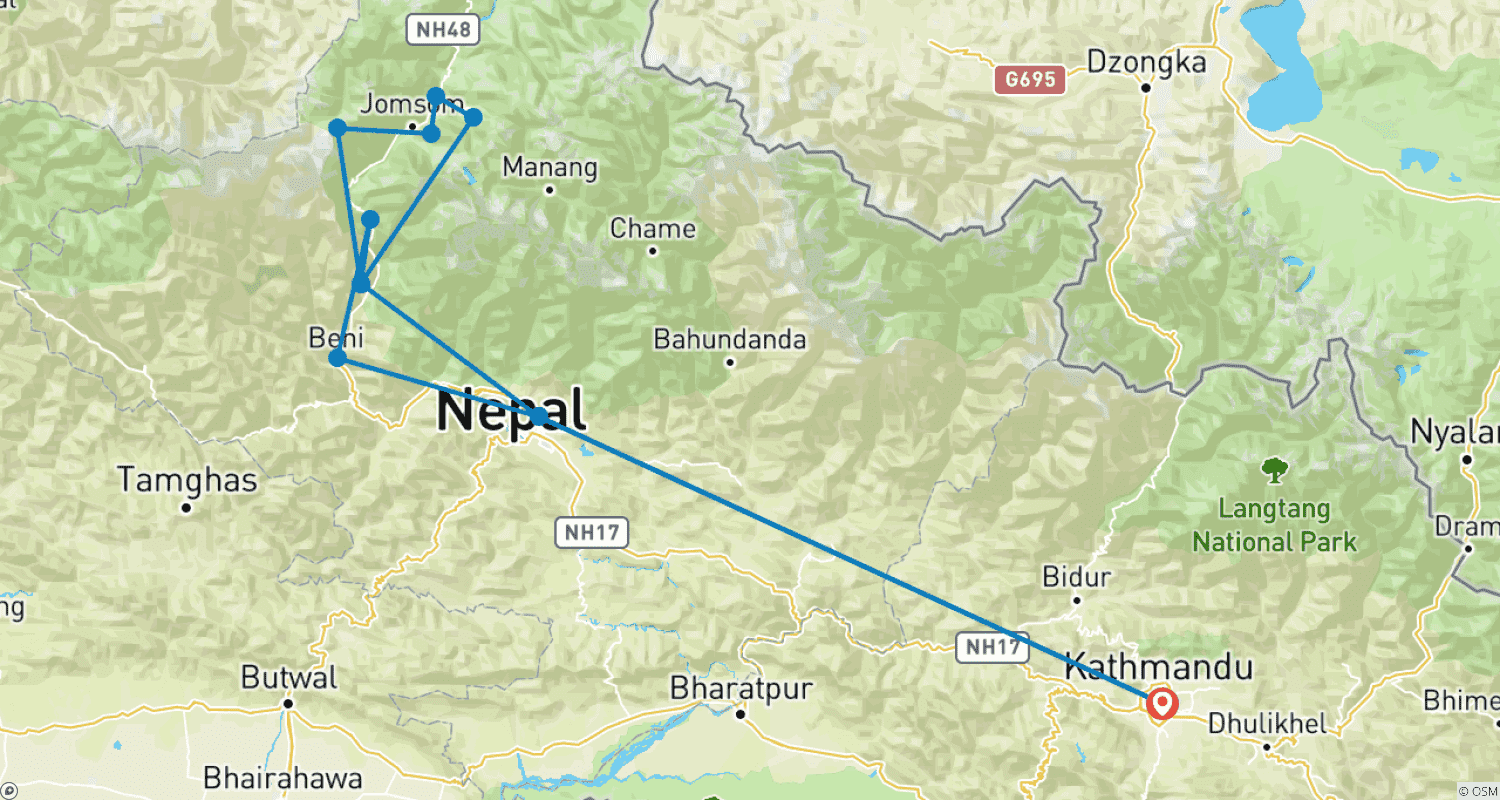 Mapa do percurso de Passeio de Moto em Lower Mustang - 8 Dias