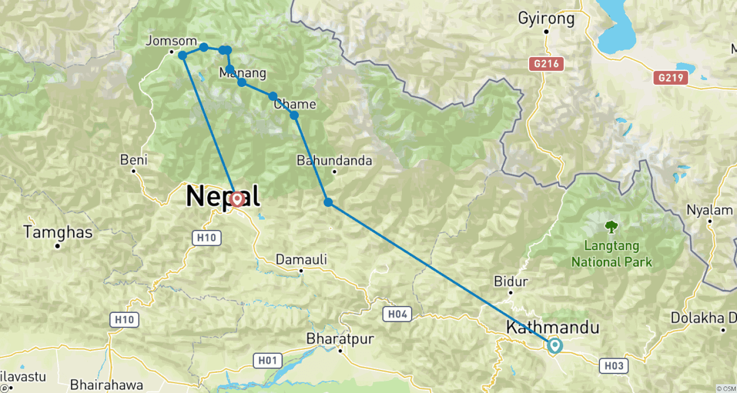 خريطة مسار Horse Ride Annapurna Circuit Trek