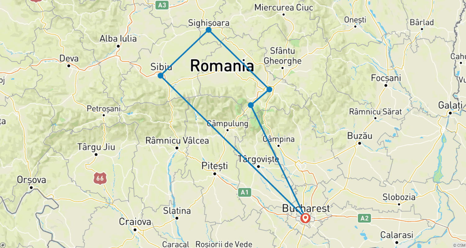 Mapa trasy: Dwudniowa wycieczka do Brasov, Sighisoara i Sibiu z Bukaresztu