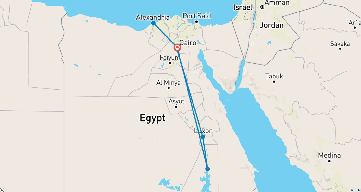 Mapa trasy: Pakiet 8 dni 7 nocy: Kair do Abu Simbel drogą lądową