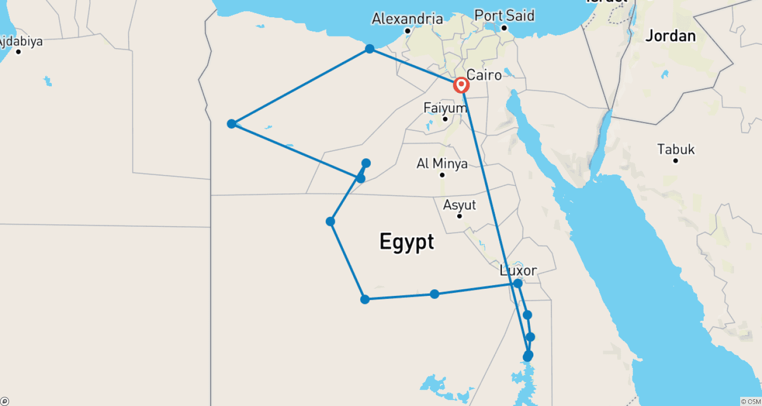 Mapa do percurso de Pacote de 15 Dias e 14 Noites para Pirâmides, Luxor, Assuão e Oásis