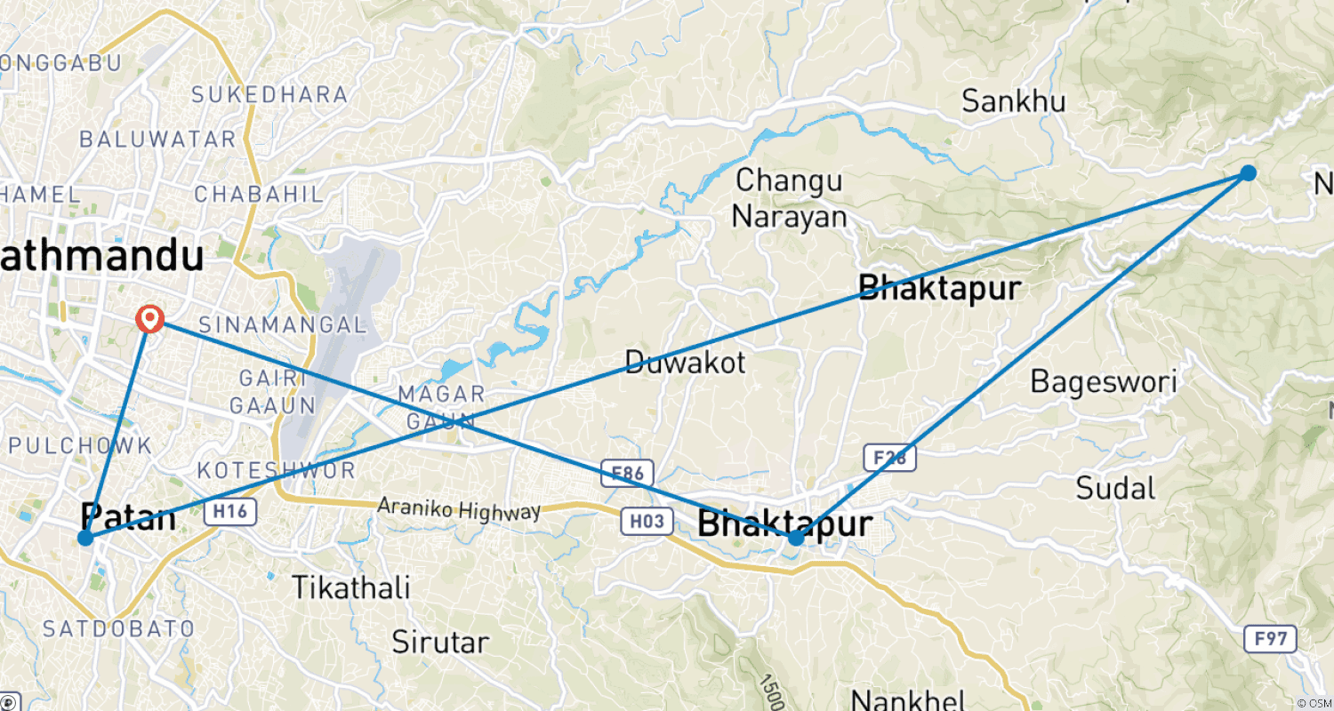 Around Kathmandu Valley Tour 5 Daysのルートマップ
