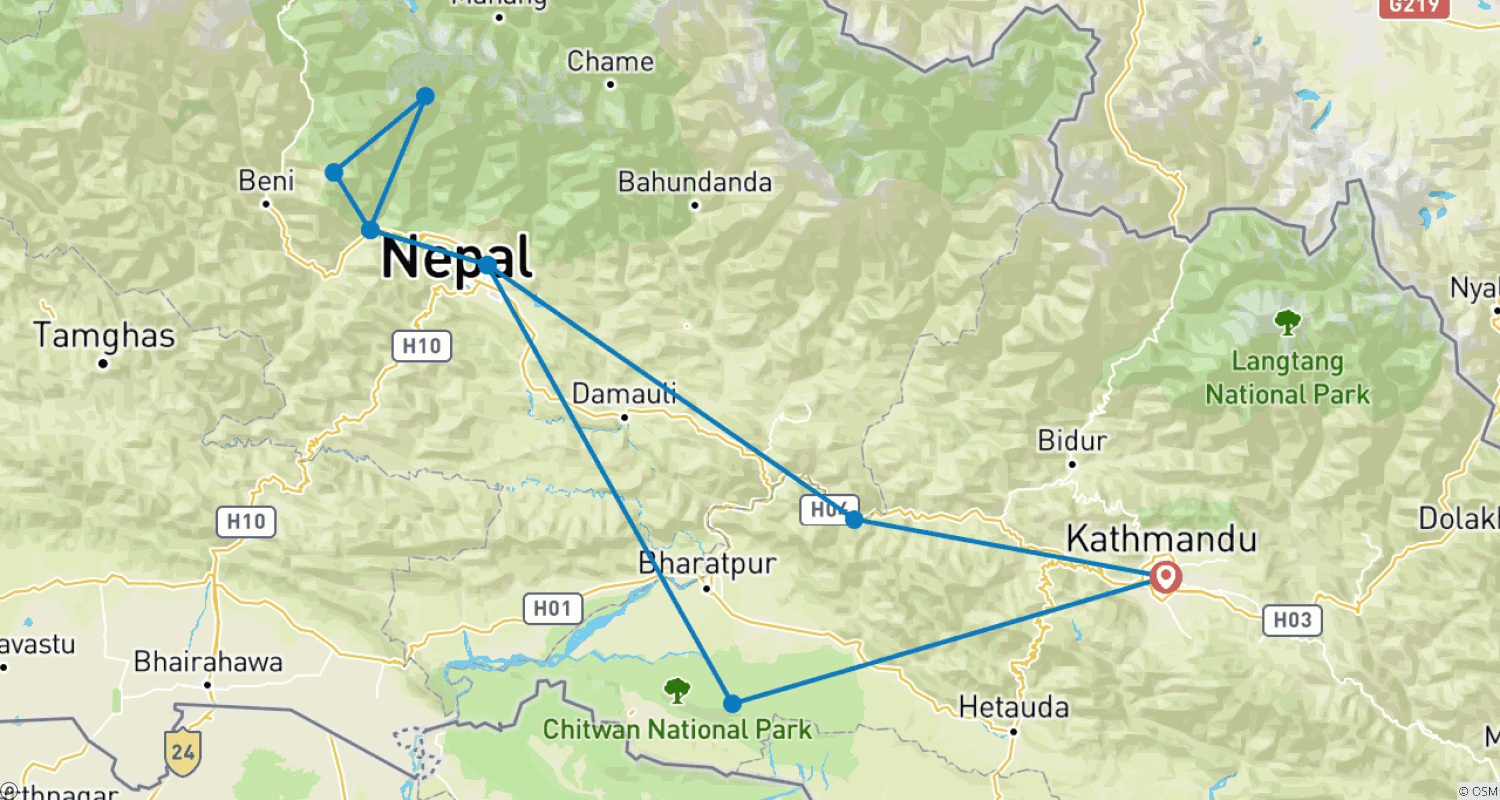 Mapa trasy: Nepal Yoga Tour
