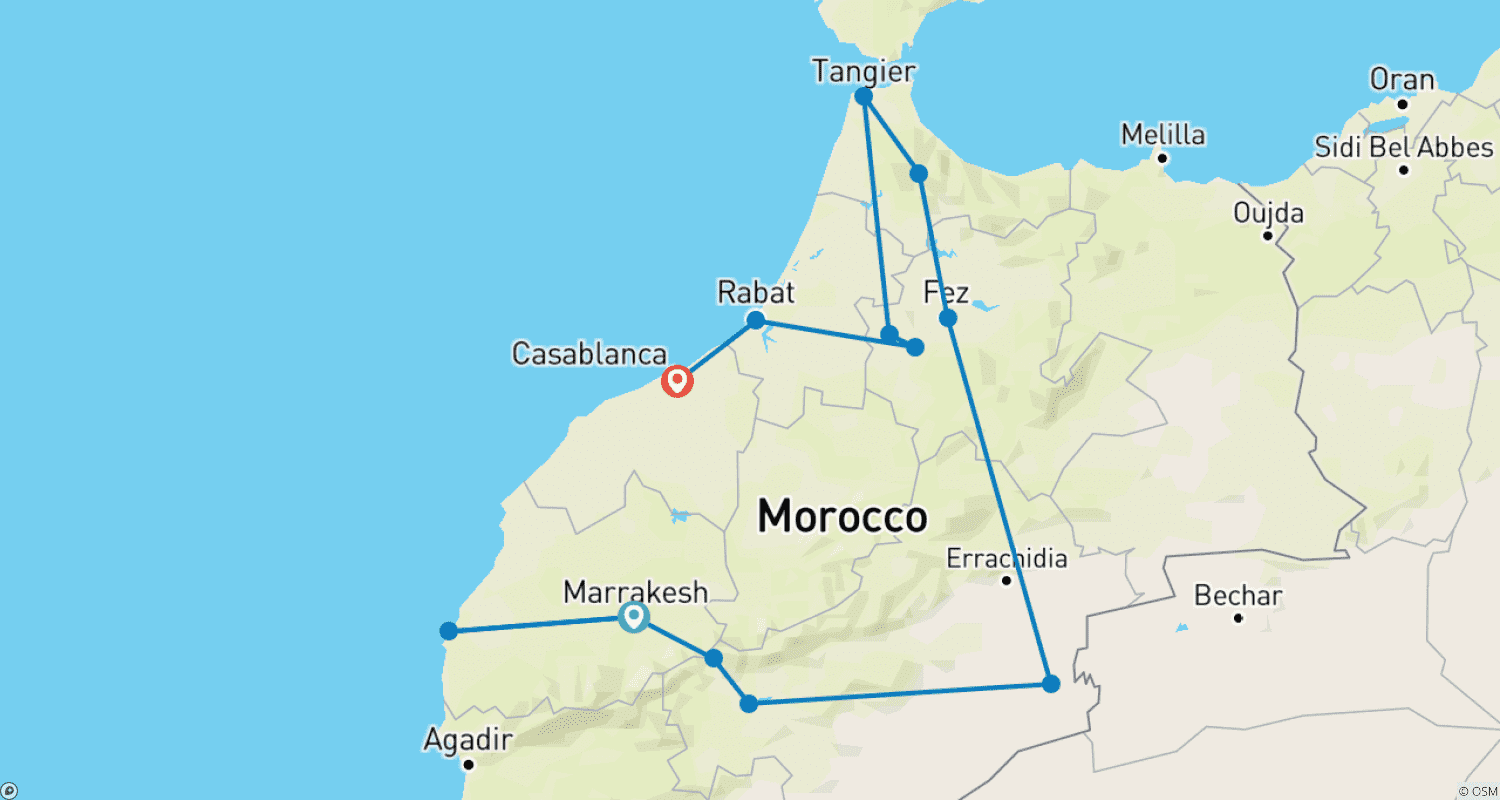 خريطة مسار اكتشف المغرب - 12 يومًا