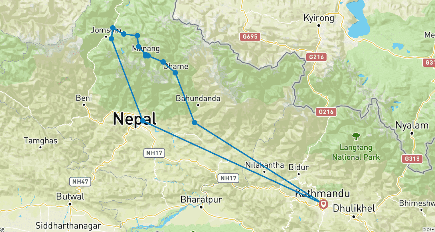 Mapa trasy: Trekking Dookoła Annapurny
