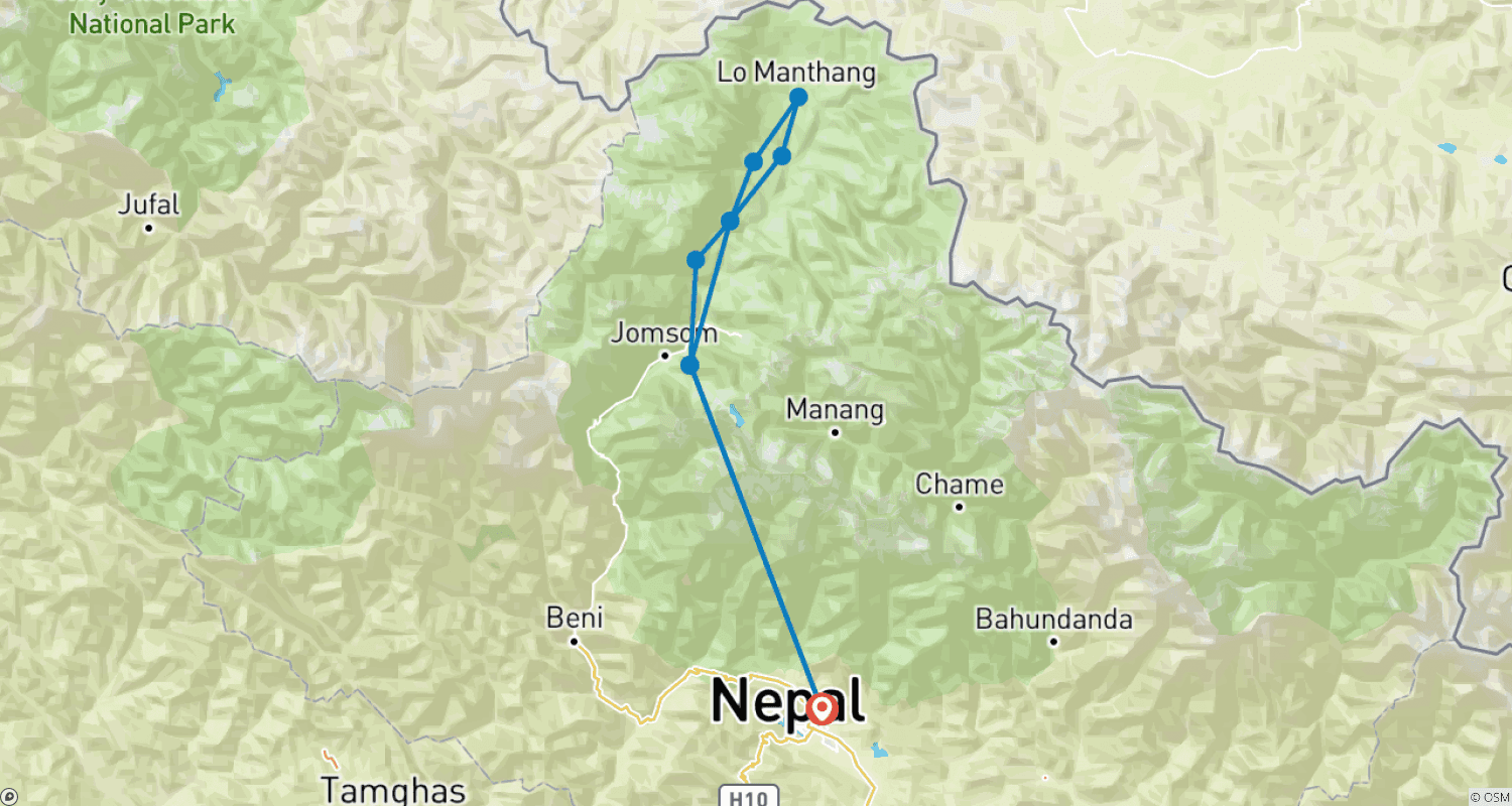 Mapa trasy: Trekking Upper Mustang