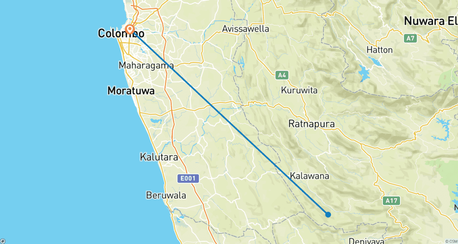 Mapa do percurso de Aventura Noturna na Floresta Tropical de Sinharaja com Traslados de Retorno