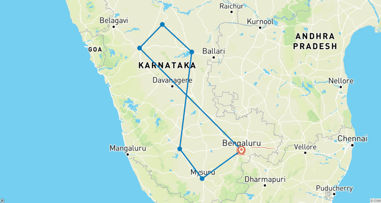 Mapa do percurso de O Melhor de Karnataka (com Hampi) - 9 Dias