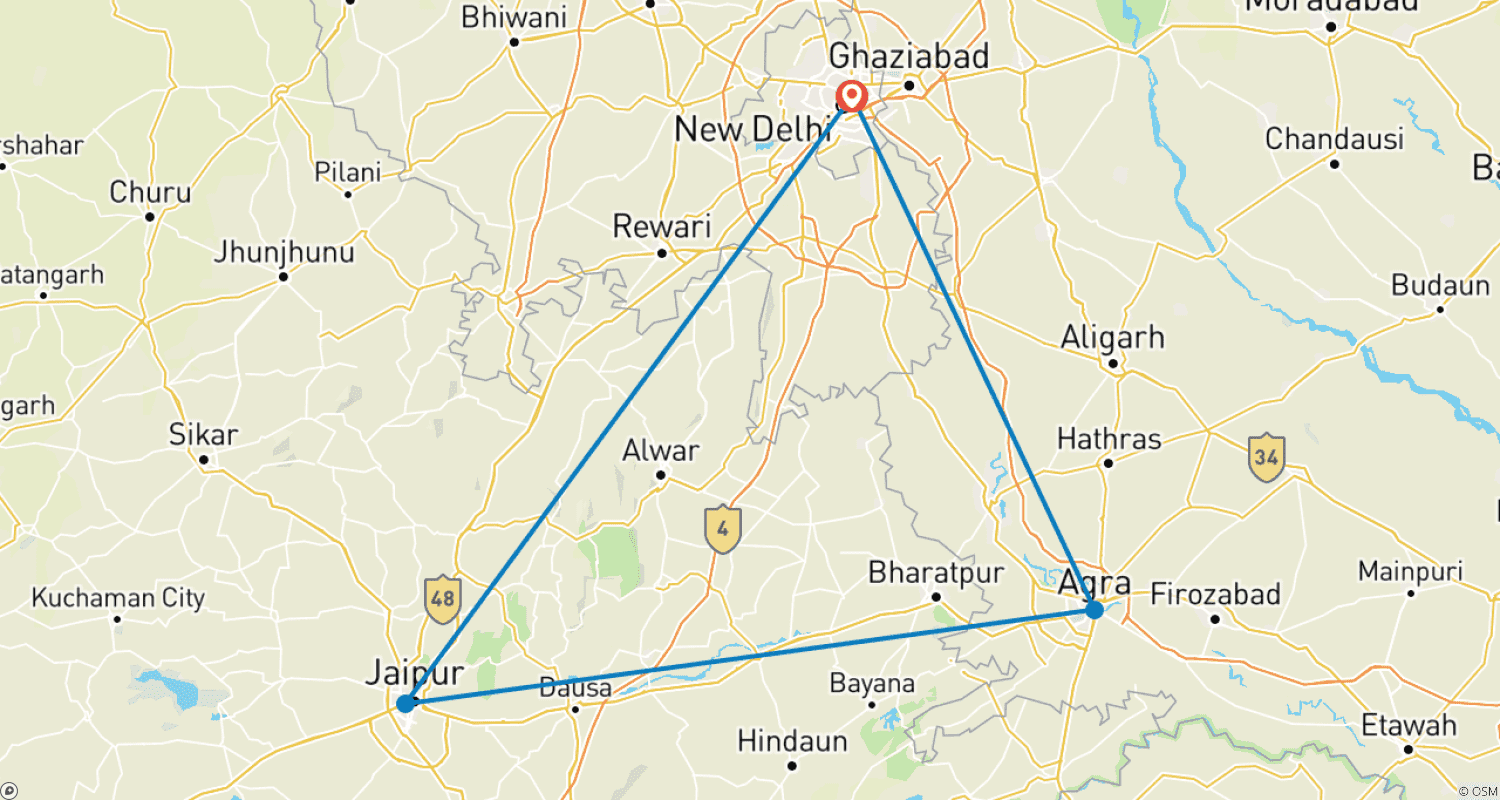 Mapa do percurso de Safari de Leopardo e Tour de Luxo ao Taj Mahal ao Nascer do Sol