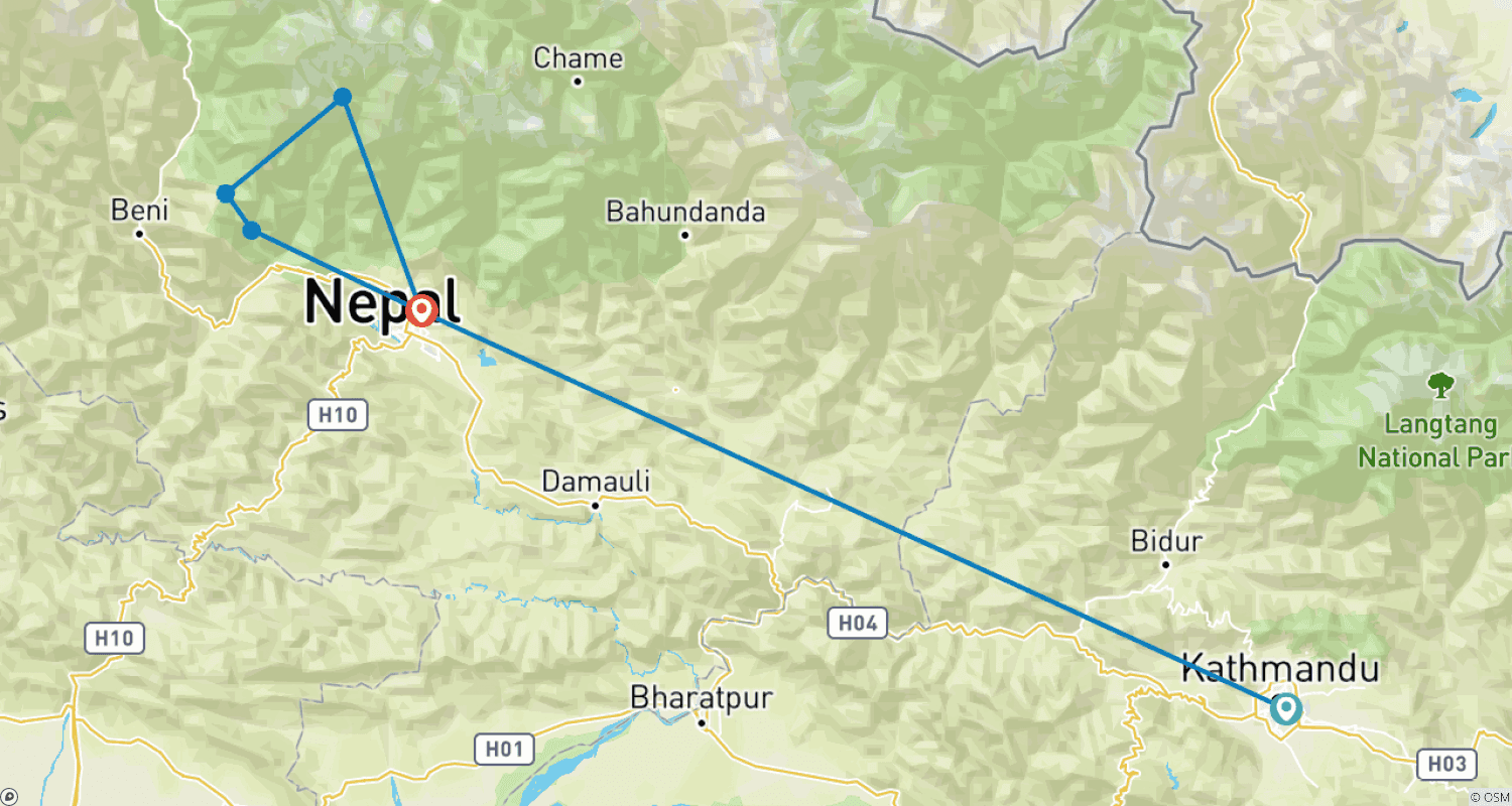 Mapa do percurso de Caminhada Ghorepani Poon Hill