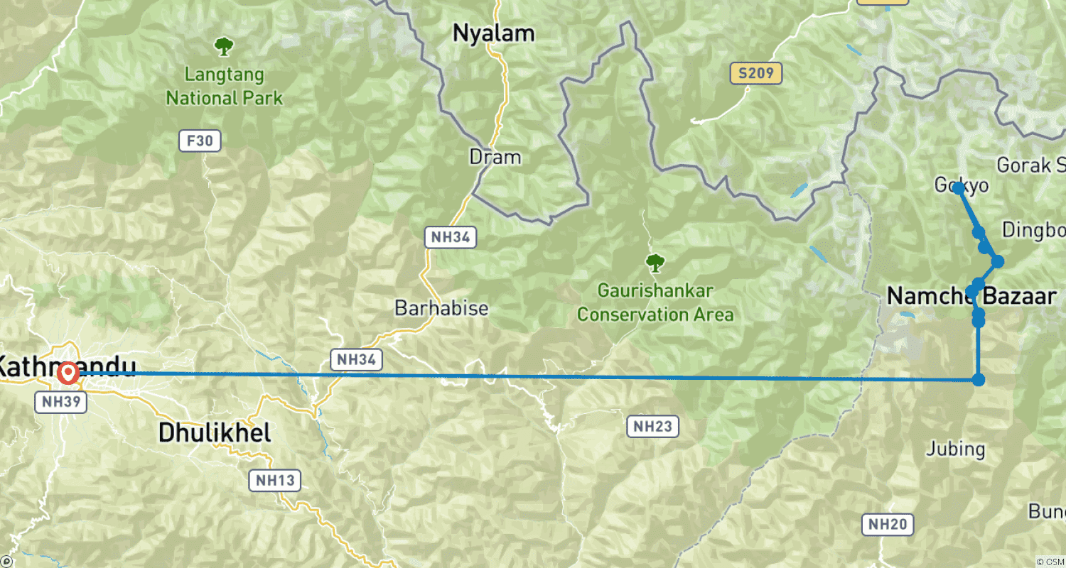 Mapa do percurso de Trekking Everest Gokyo