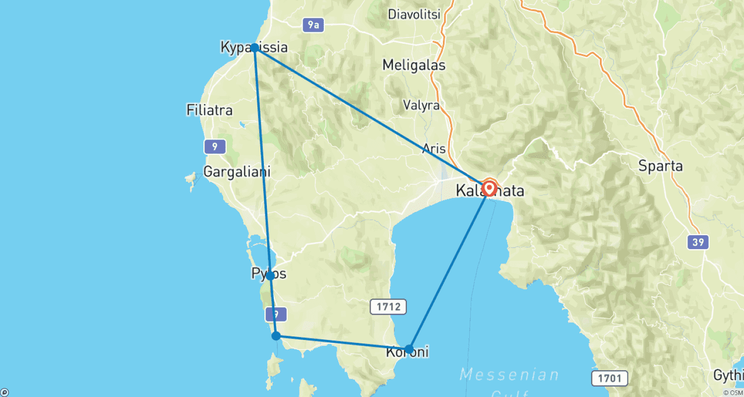 Mapa trasy: Messinia Coastal Tour
