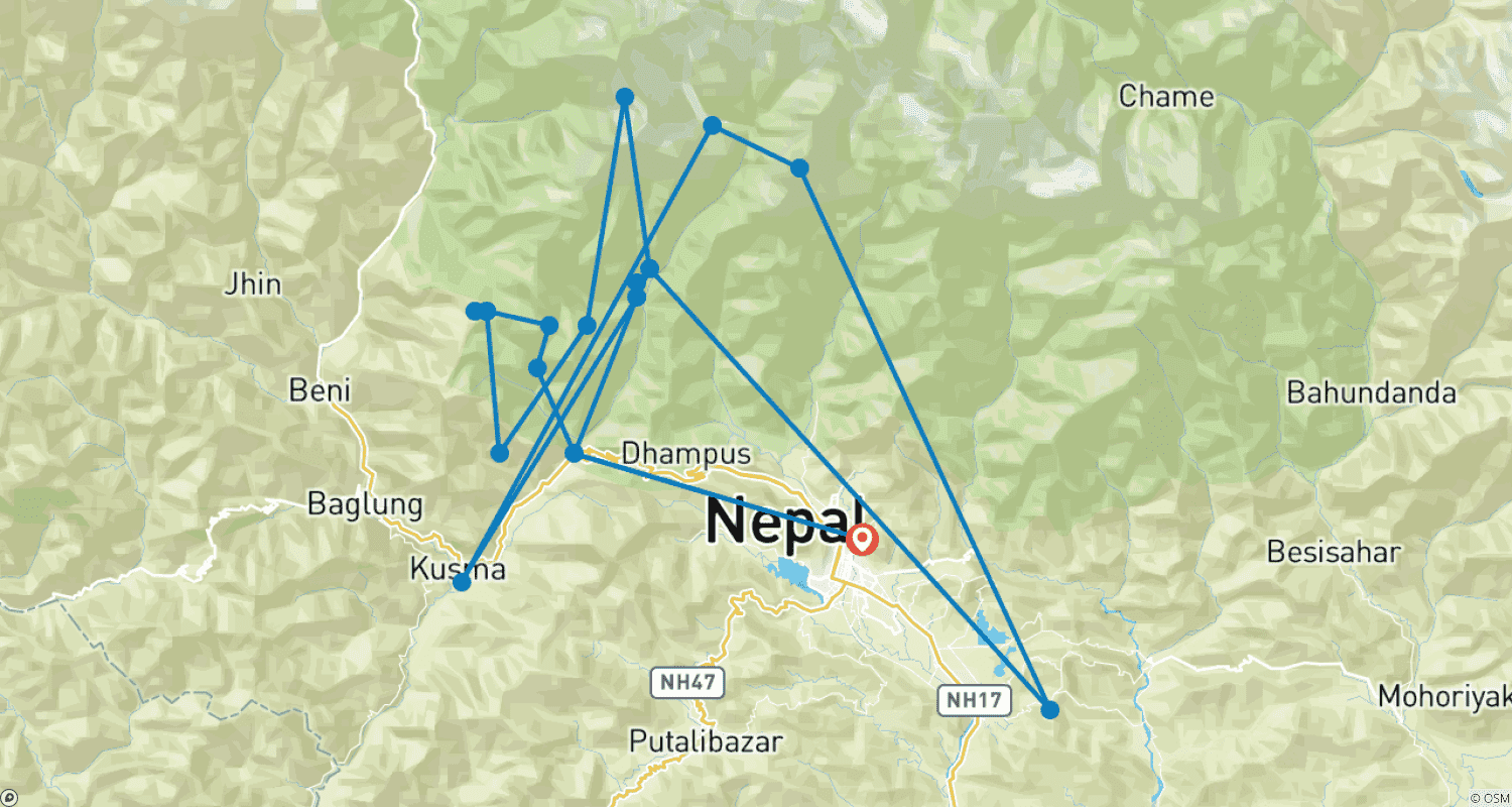 خريطة مسار Budget Annapurna Sanctuary Trek