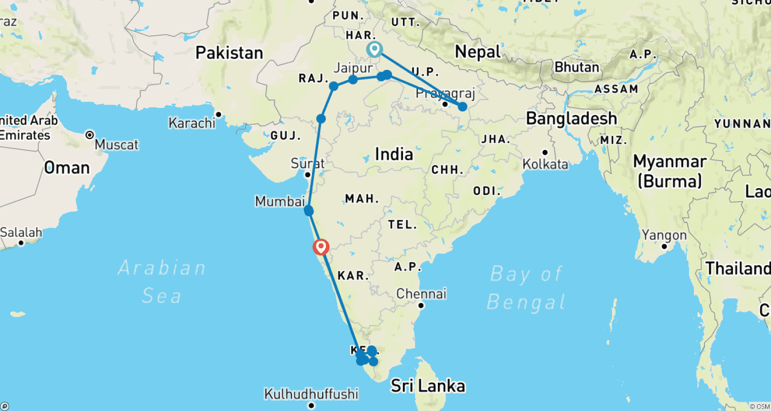 Mapa trasy: Experience North & South India