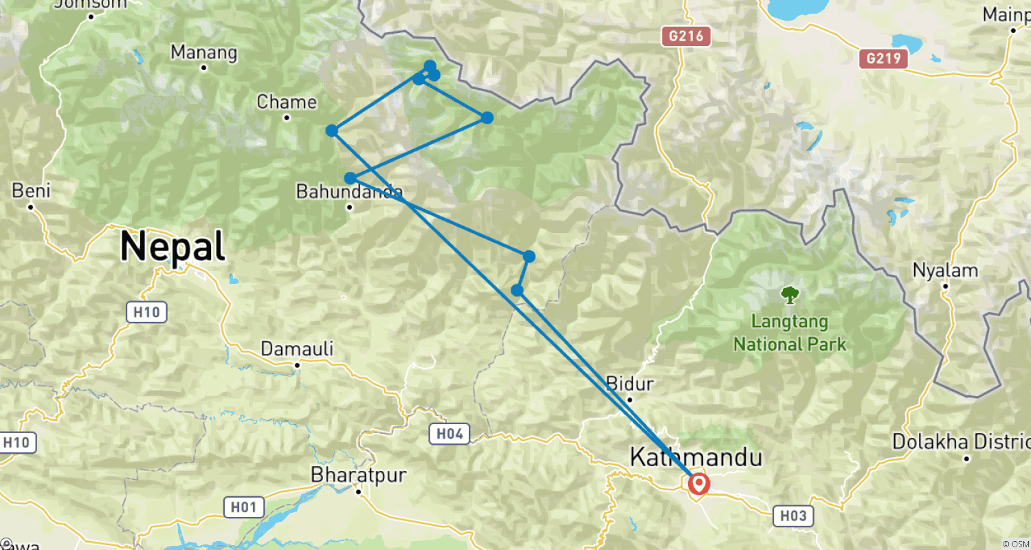Manaslu Circuit Trekのルートマップ