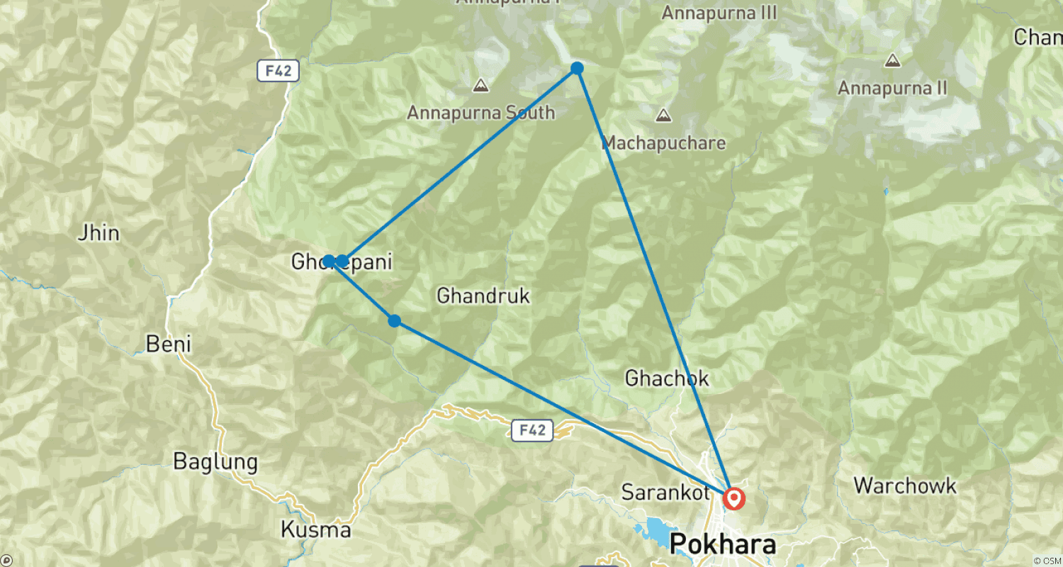 Mapa do percurso de Trekking Curto Ghorepani Poon Hill