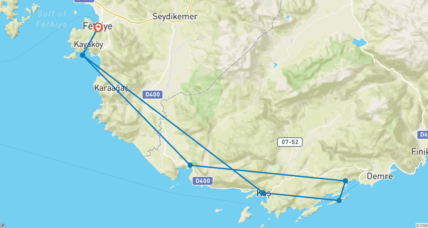 Mapa do percurso de TURKEY SAIL - Fethiye a Fethiye (O Deleite Turquesa)