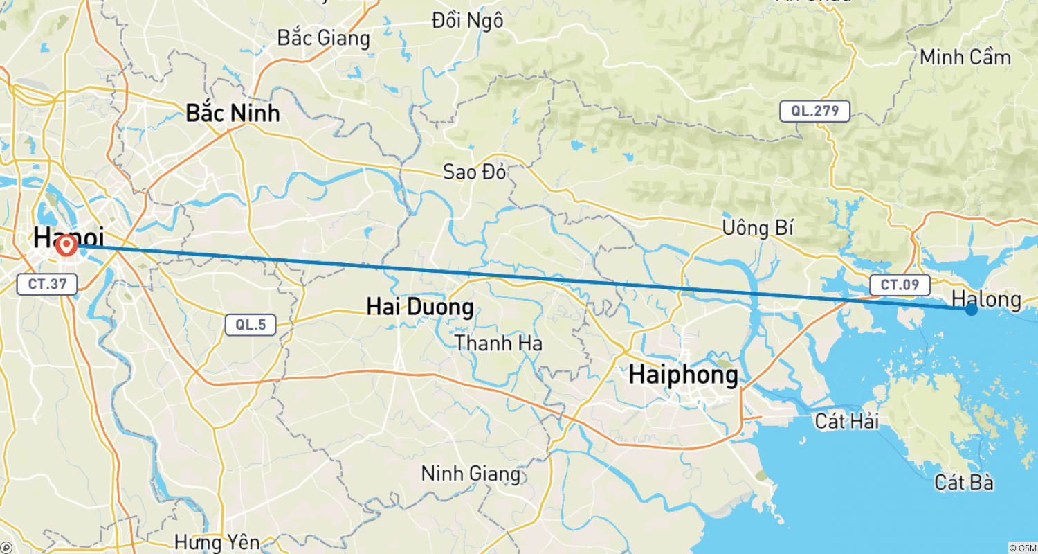 Mapa do percurso de Cruzeiro de 3 Dias Explorando as Baías de Ha Long e Lan Ha com Caiaque
