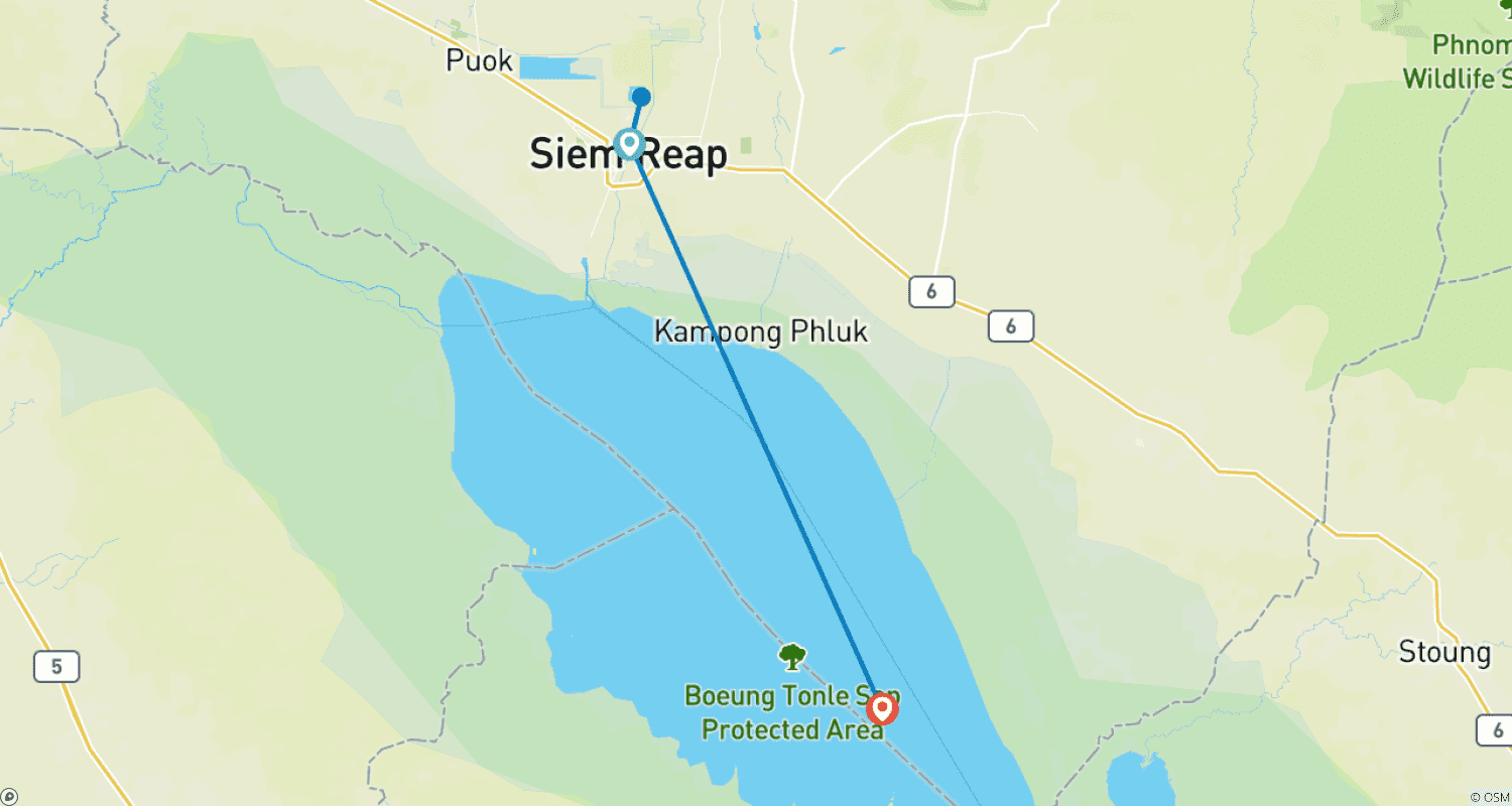 Mapa do percurso de Pacote Turístico de Angkor para Família com Templos Antigos