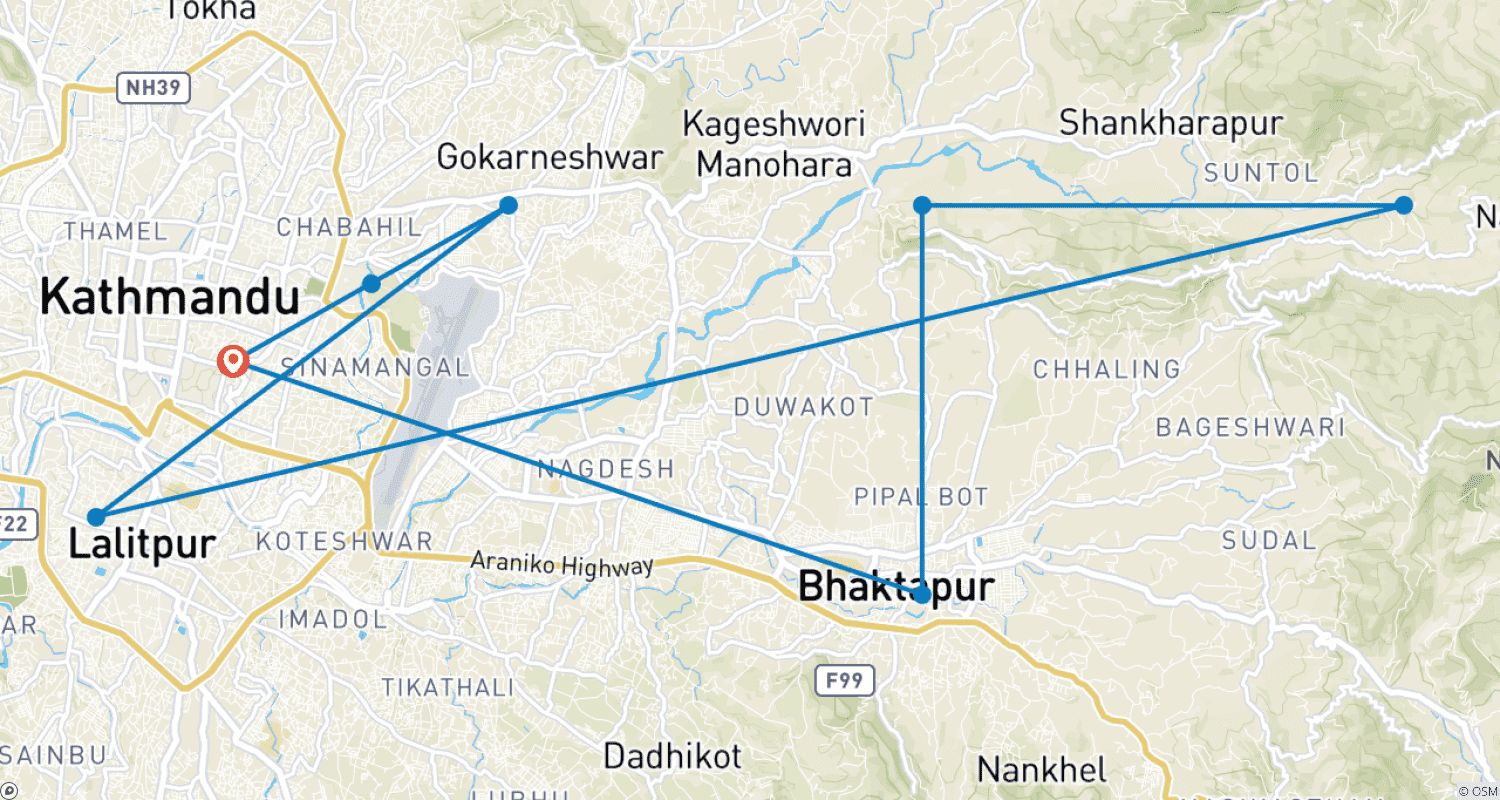 Mapa do percurso de Excursão a Kathmandu e Nagarkot