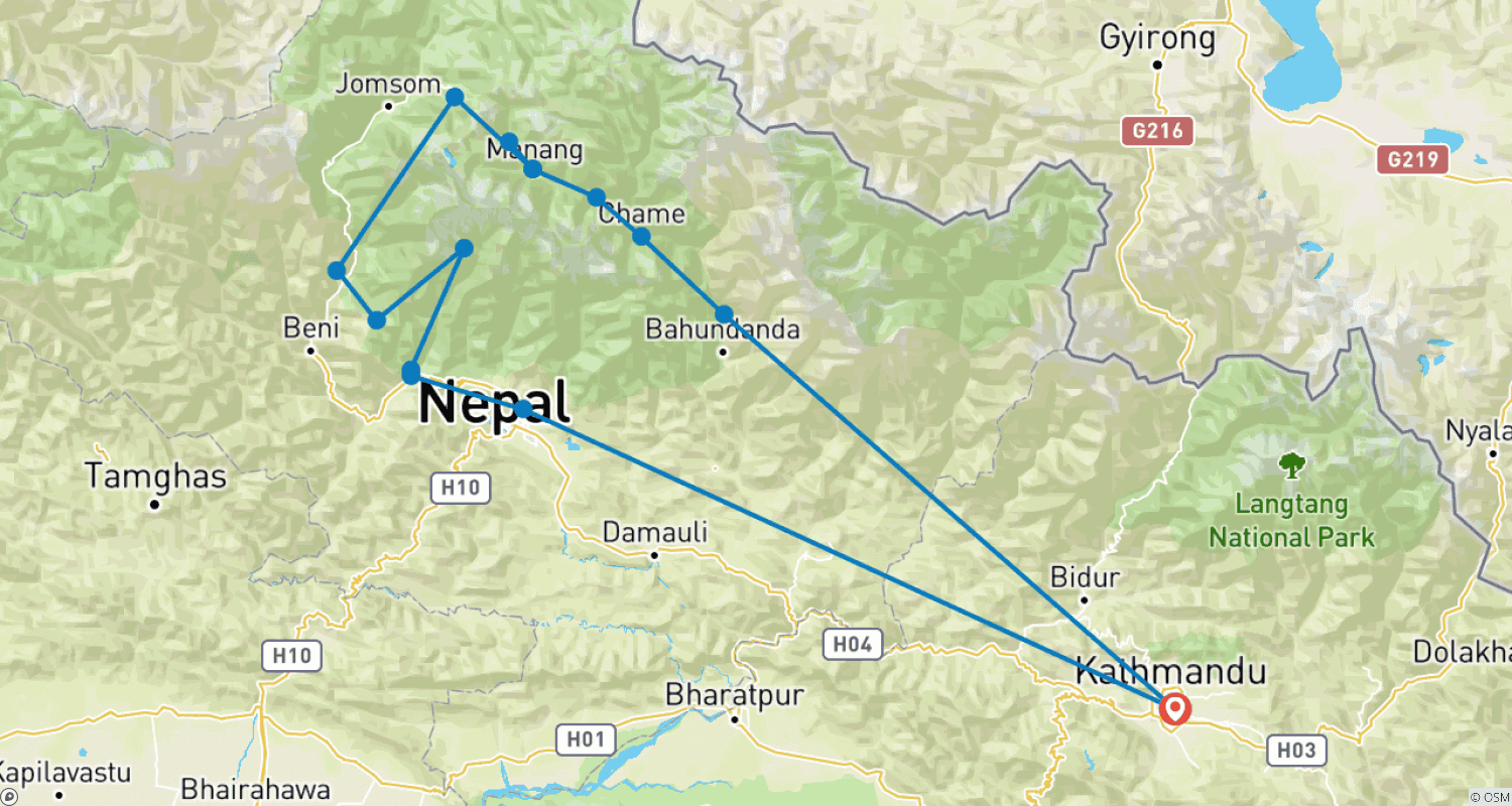 Mapa do percurso de Real Trek Annapurna (Trek do Circuito Annapurna)