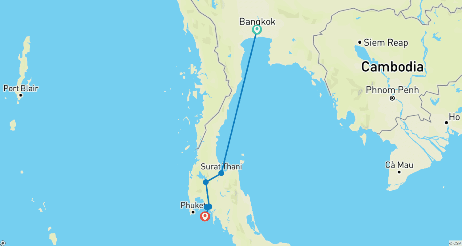 خريطة مسار Thailand Island Hopper - Feel Free Travel