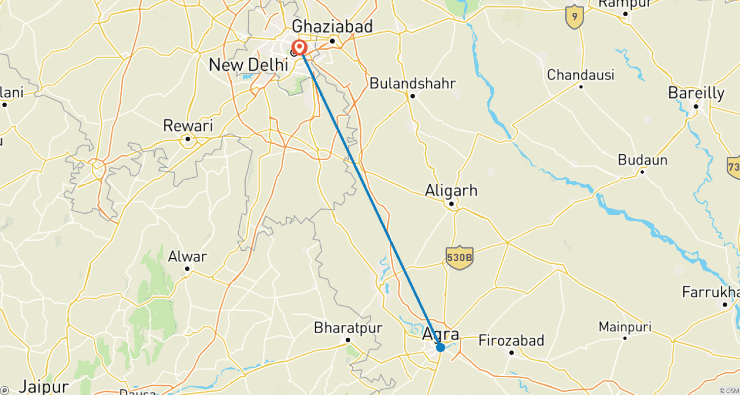 Mapa trasy: Z Delhi: Prywatna jednodniowa wycieczka do Tadż Mahal, Agra Fort i Baby Taj