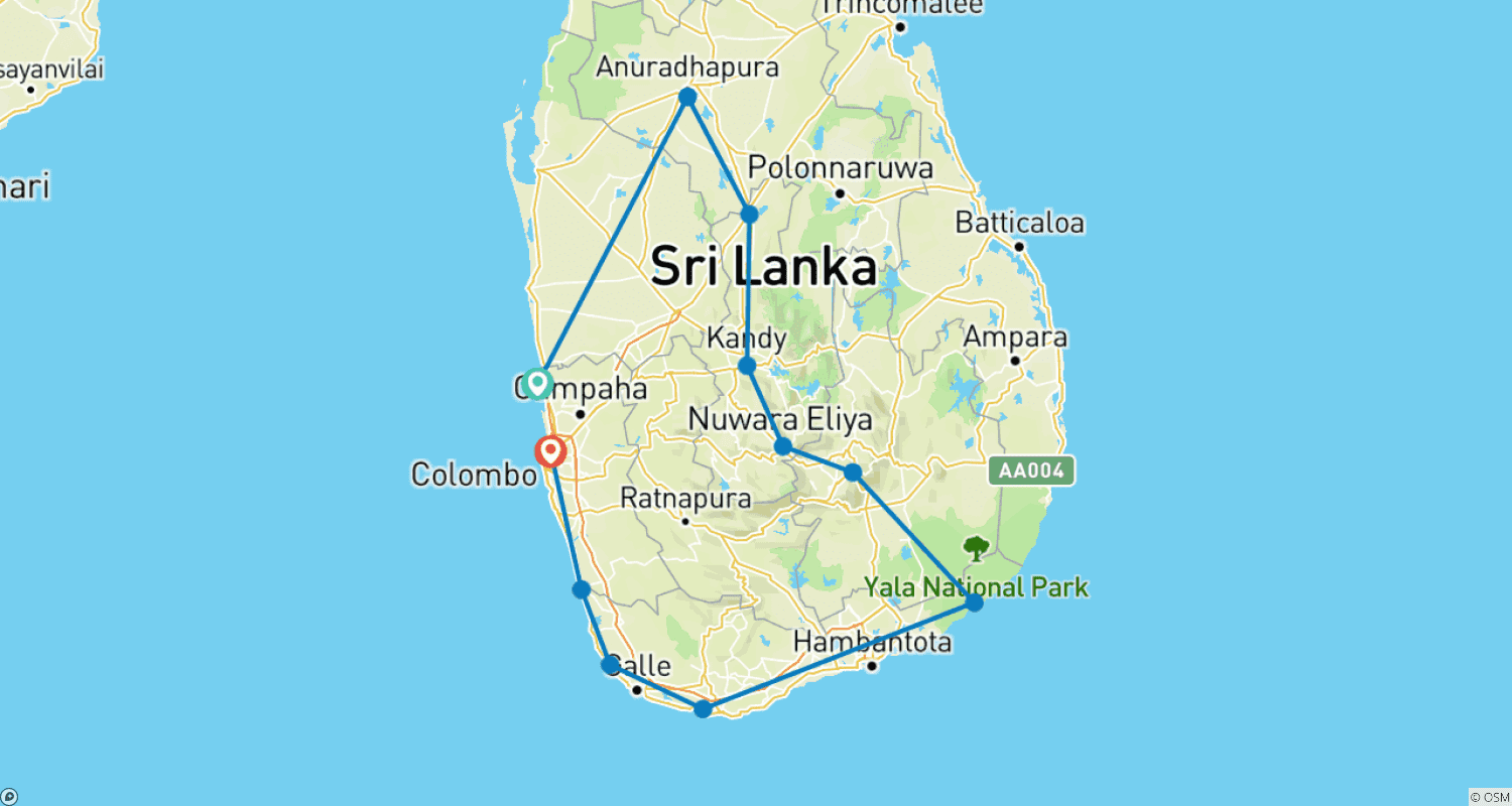 Mapa trasy: Najlepsze doznania Sri Lanki