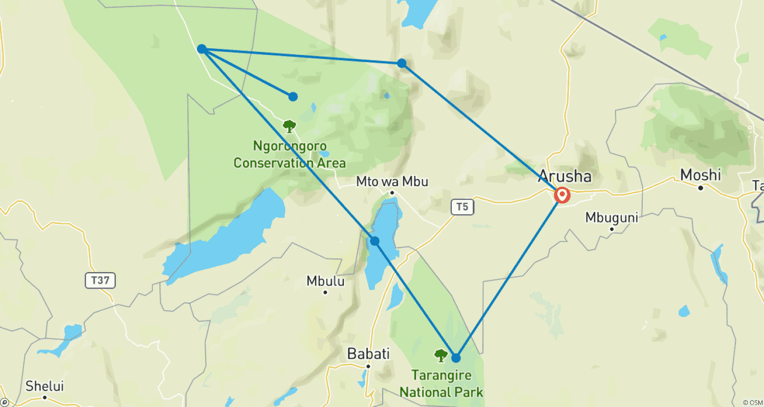 Mapa trasy: Odkryj luksusowe safari Big 5 w Tanzanii - 10 dni