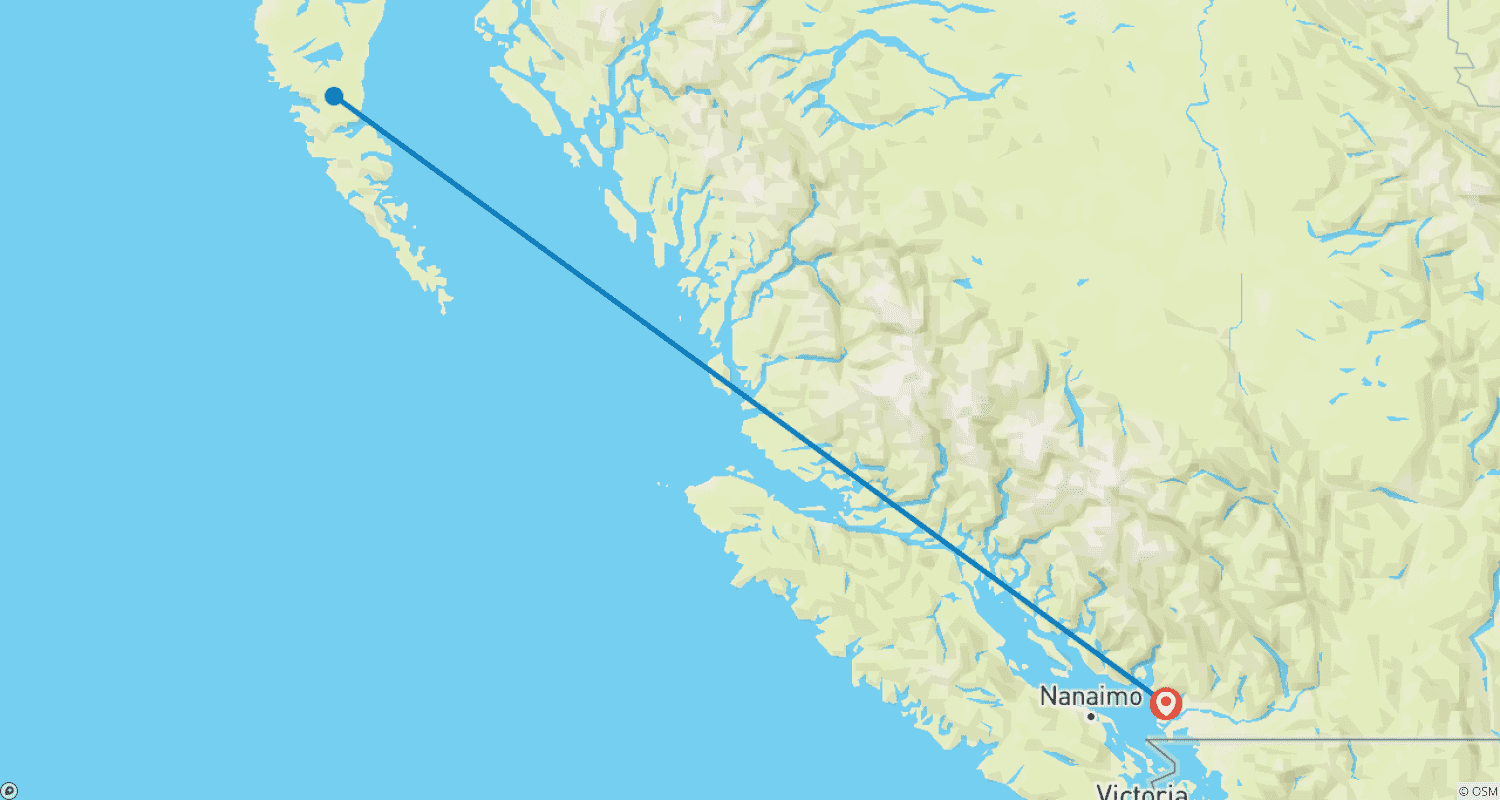Mapa do percurso de 8 Dias em Haida Gwaii com Aéreo