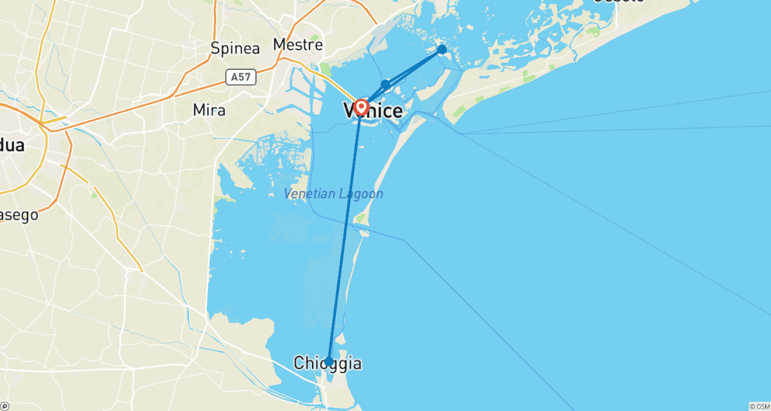 Mapa do percurso de As joias de Veneza (6 destinos)