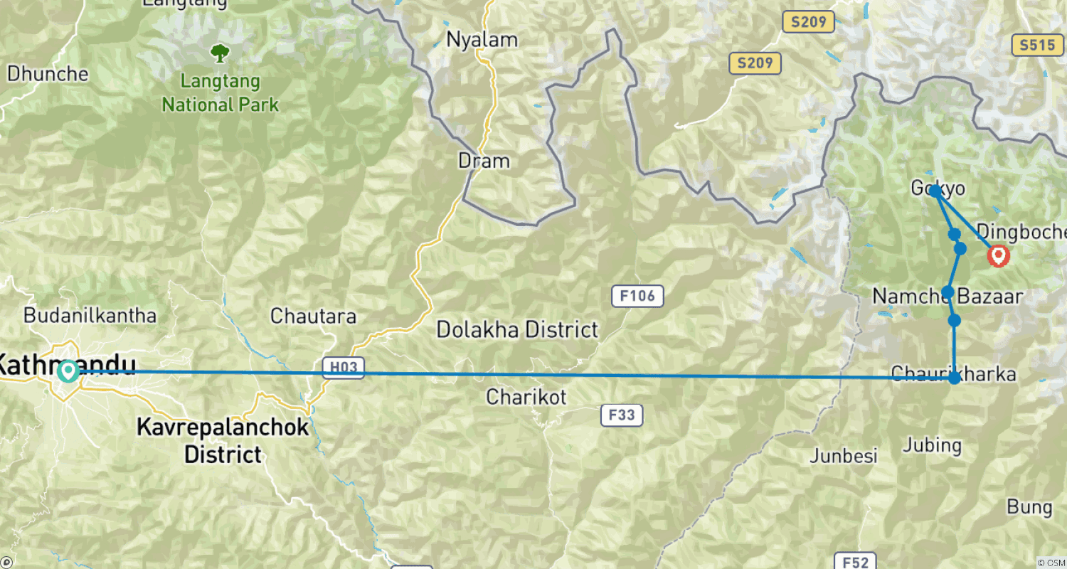 Mapa do percurso de Caminhada aos Lagos Gokyo e Gokyo Ri