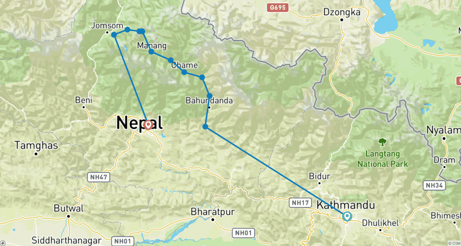 Mapa trasy: Trekking Dookoła Annapurny w Małej Grupie - 12 Dni