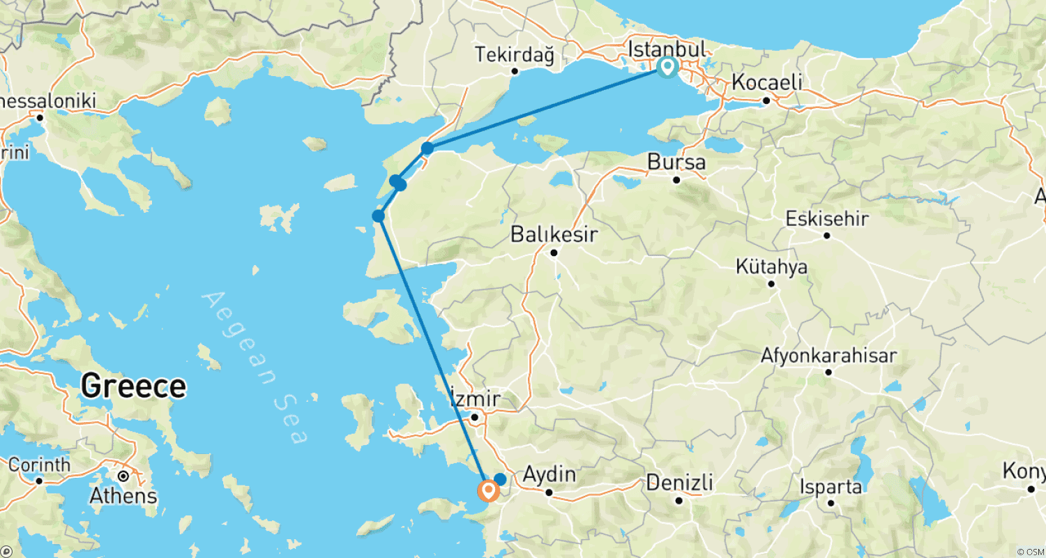 Mapa trasy: 6 Dni Wycieczki po Starożytnych Cudach Turcji (Wliczone opłaty za wstęp do muzeów)