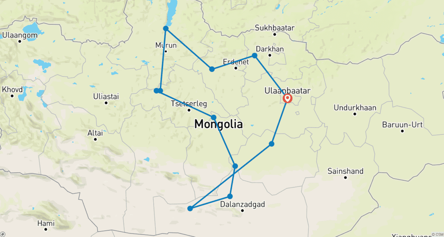 Mapa trasy: 3 Weeks Great Mongolia & Horse back trip