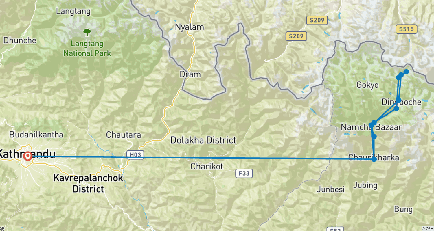 Mapa do percurso de Trekking ao Acampamento Base do Everest - Da Experiência do Sonho à Realidade