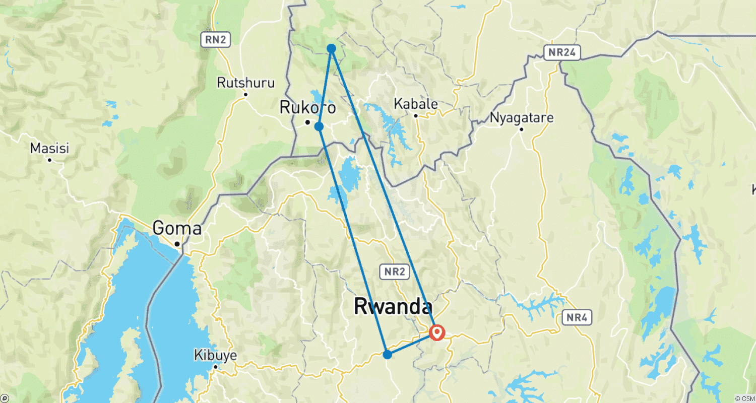 Mapa do percurso de 3 Dias de Trekking de Gorilas em Uganda partindo de Kigali