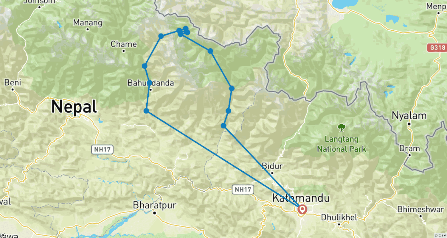 Mapa trasy: Trek wokół Manaslu